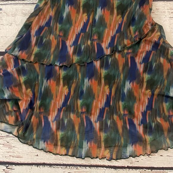 Urban Outfitters Size Small Hunter Green, Navy & Orange Printed Mesh Mini Dress - Picture 13 of 13